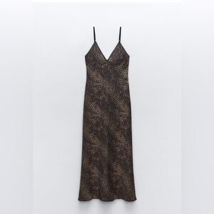 NWT Zara dark tone leopard print slip maxi dress